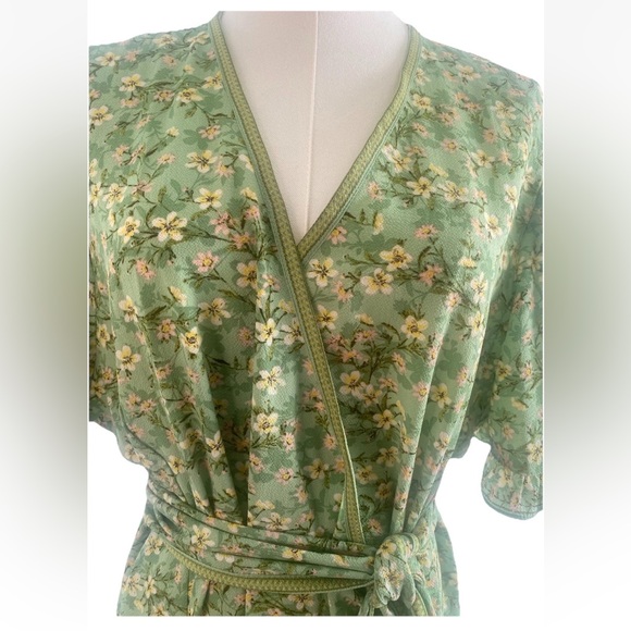 Women's Mex Studio Green Floral maxi Wrap Dress Plus Size 2X Long Outfit - Picture 3 of 6